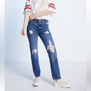 Levi's Blue Distressed Straight Leg Jeans